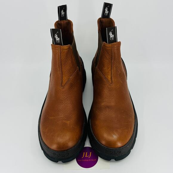 Polo Ralph Lauren Men's Oslo Brown Tumbled Leather Lug Chelsea Boots Size 7D - Picture 3 of 11